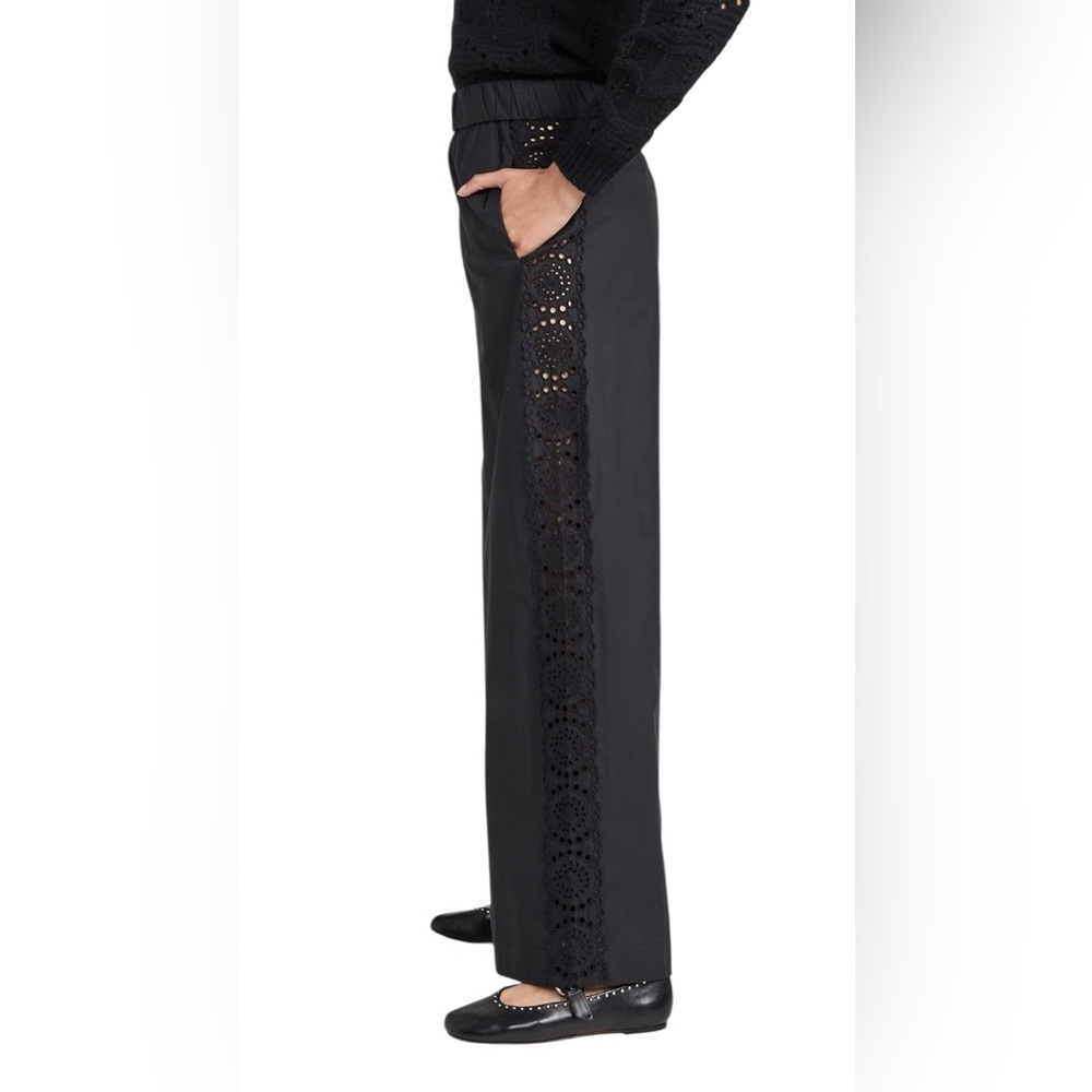 Sea New York Maeve Black Cotton Open Embroidered Side Panel Pants Women’s XS - Picture 6 of 8